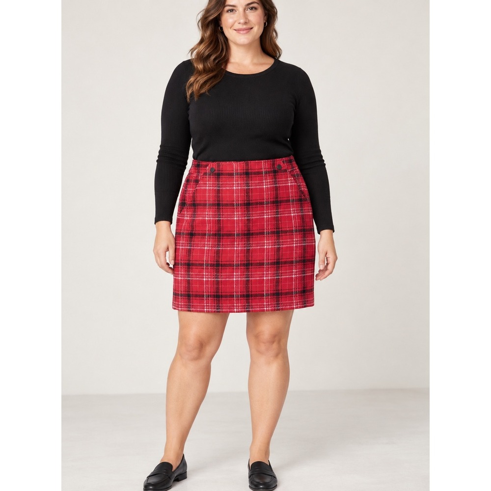 Talbots Red Plaid Wool Blend A-Line Mini Skirt Size 12 Tartan Holiday Preppy